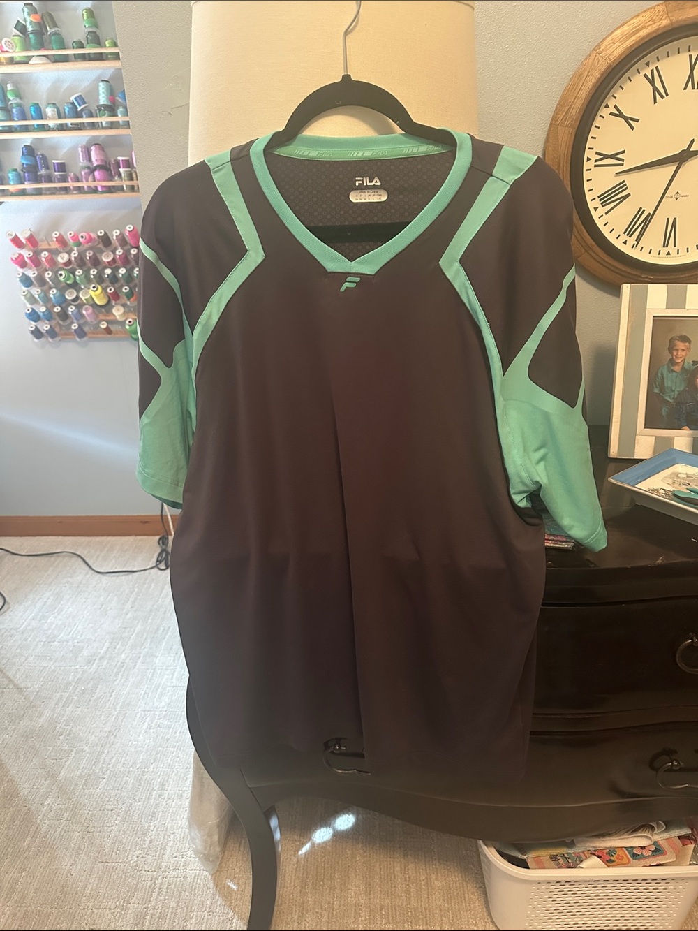 Fila Black and Mint Green Performance Jersey, size large